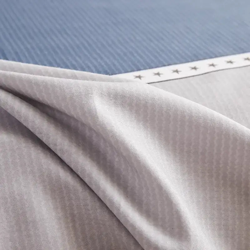 Light gray textured decorbites cotton single duvet cover with ribbed pattern and white stitched star border for bedroom decor