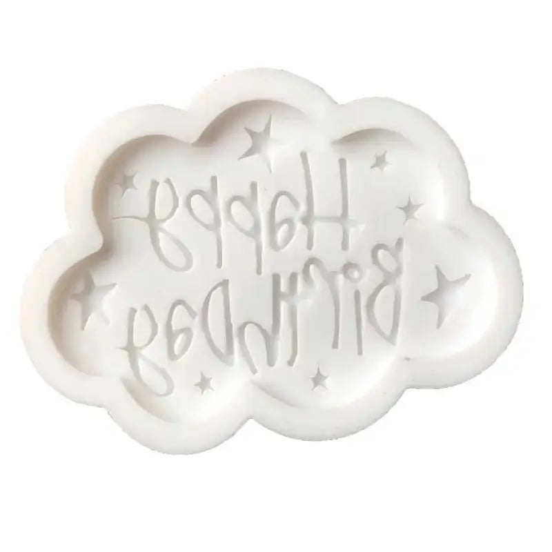 White cloud-shaped silicone mold with happy birthday and star designs for decorbites birthday cake decorbites birthday