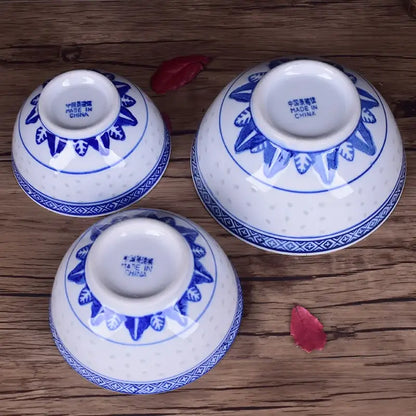 Three white ceramic ramen bowls with blue dragon pattern decorbites dragon pattern blue porcelain for dining room use