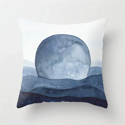White throw pillow with watercolor blue moon and navy ocean waves for decorbites geometric heart round cushion decor