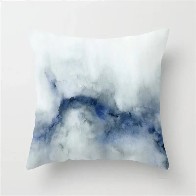 Square throw pillow with abstract blue and white watercolor design decorbites geometric heart decor for living room