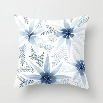 Square throw pillow with watercolor floral pattern in blue and gray on white background for decorbites geometric heart decorbites geometric heart round cushion cover living room decor