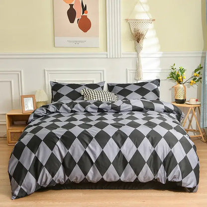Black and gray diamond-patterned satin duvet cover set complementing decorbites geometric stripes bedding set for bedroom