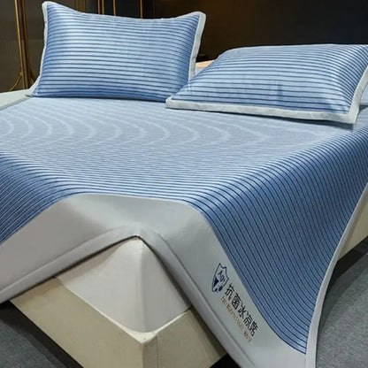 Blue and white striped decorbites ice silky cooling mat with textured wave pattern for bedroom cooling mat use