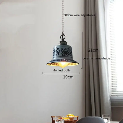 Blue floral ceramic led pendant lamp with 4w led bulb for dining room lighting by decorbites ceramic led