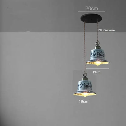 Blue and white floral ceramic led pendant lamp with intricate patterns for dining room lighting by decorbites ceramic led