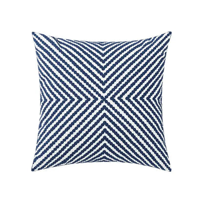 Square cushion cover with navy blue and white chevron pattern in textured woven fabric from decorbites blue floral set