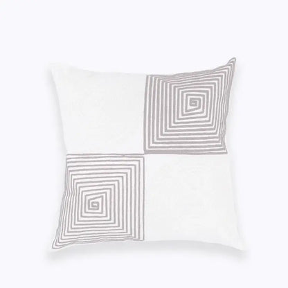 White cotton pillow cover with gray embroidered spiral panels for decorbites blue floral mandala living room decor