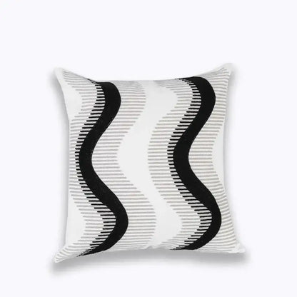 White throw pillow cover with bold black wavy lines and gray stripes for decorbites blue floral mandala decor