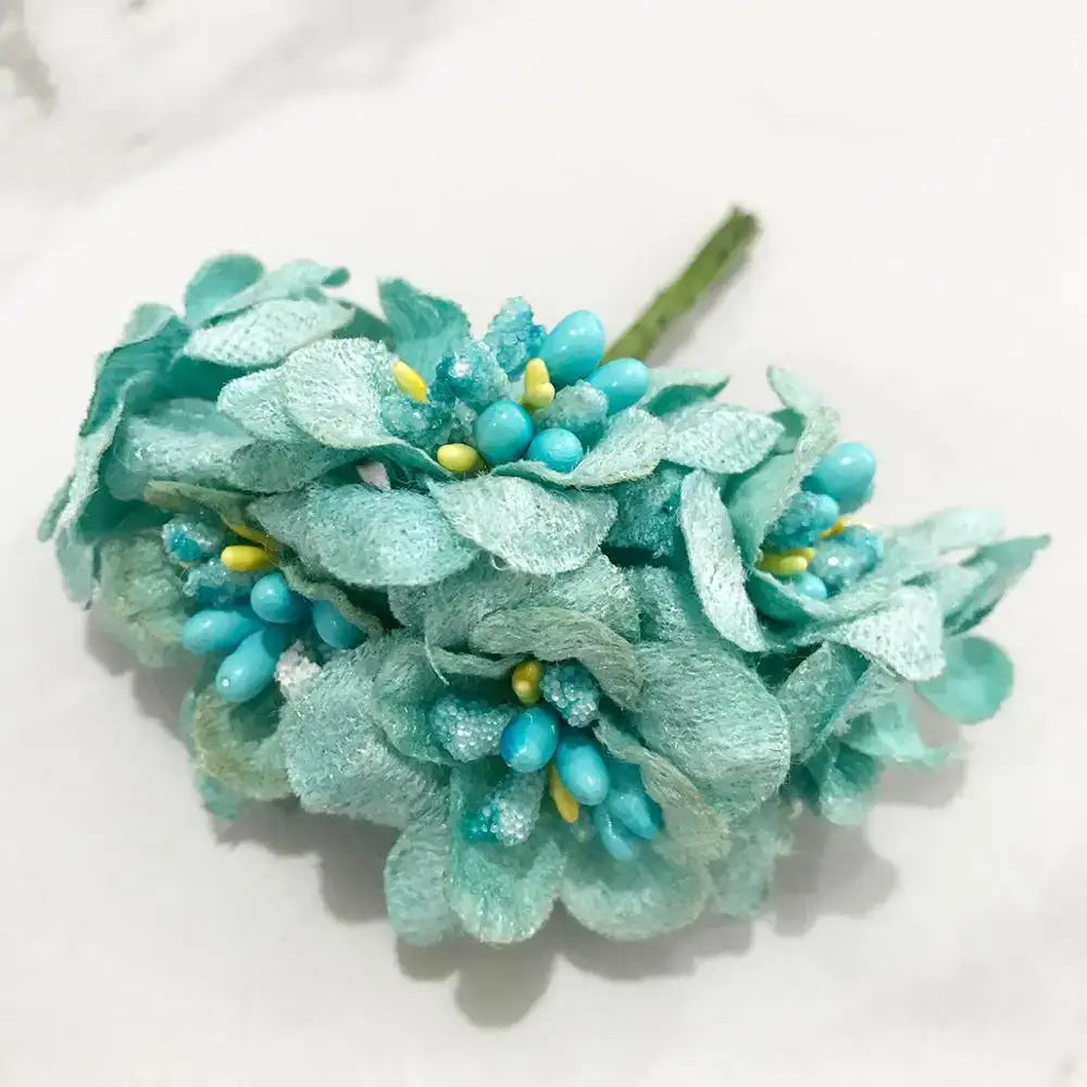 A delicate turquoise lace flower cherry stamen bundle with blue and yellow beads for decorbites blue flower decor