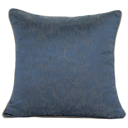 A square navy blue decorbites blue geometry jacquard pillow cover with textured ribbed fabric and stitched edges