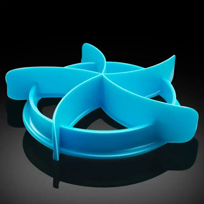 Bright blue plastic five-pointed star cookie cutter as a baking tool for circular oval bread molds and oval bread molds
