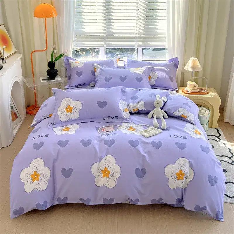 Blue lavender and cream cotton stripe comforter cover with lavender floral and love design for decorbites cotton stripe bedding