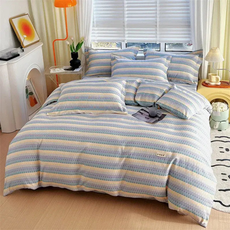 A cozy blue lavender and cream cotton stripe comforter cover with a subtle textured pattern for bedroom decorbites cotton stripe
