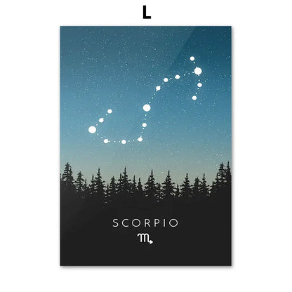 A sleek rectangular scorpio constellation canvas art with white stars on blue leo cancer zodiac decorbites night sky backdrop