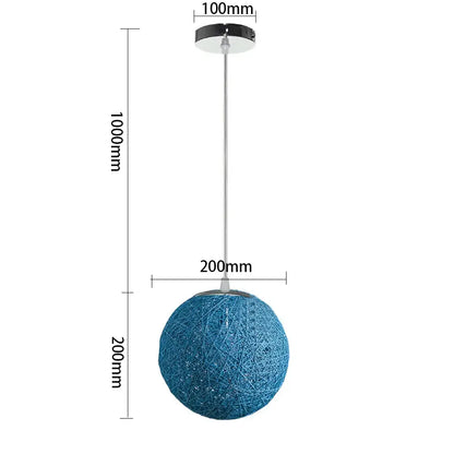 Blue nordic pendant light with matte metal blue spherical shade woven texture and chrome finished rod for kitchens