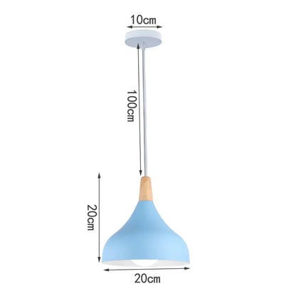 Light blue matte metal pendant light with wooden accent and white ceiling mount decorbites blue nordic pendant