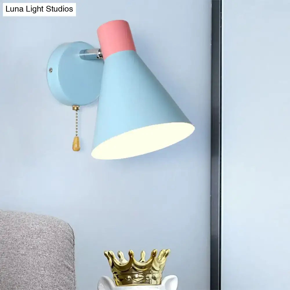 Pastel blue and pink metallic cone wall light direct wired with e26 e27 socket for bedroom use