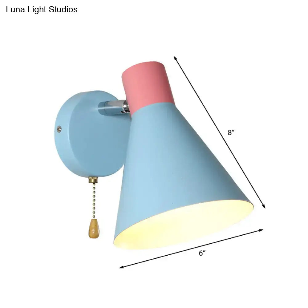 Pastel blue and pink two-tone matte wall light with adjustable cone shade direct wired for e26 e27 sockets