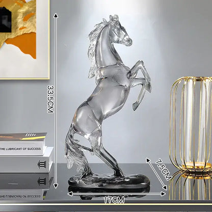 Transparent glass decorbites horse resin ornament with sleek blue and purple design for living room decorbites horse sculpture