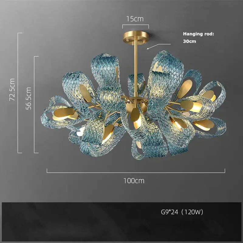 Blue queen crystal glass cascading chandelier with blue glass and gold-toned metal accents for staircase decorbites blue queen