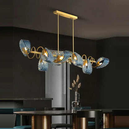 Blue queen crystal cascading chandelier with blue glass and gold-toned metal spiral arms for staircase decorbites blue queen