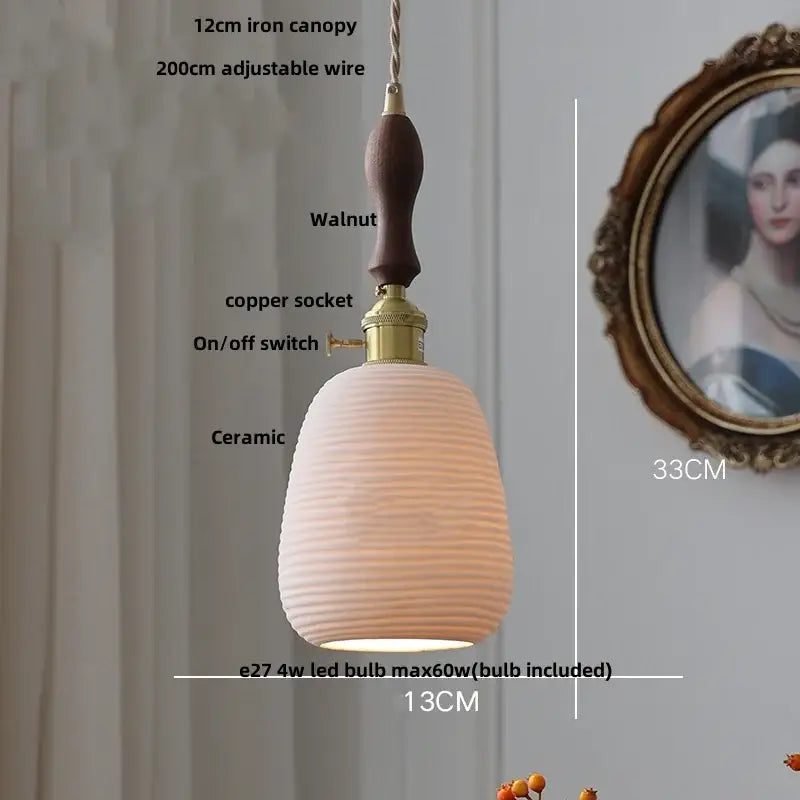 Blue ribbed ceramic led pendant lamp with brass accents and walnut wood handle ideal for kitchen decorbites ceramic led