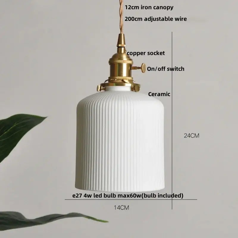 White ceramic led pendant lamp with vertical ridges and brass copper socket for decorbites ceramic led kitchen decorbites ceramic led pendant
