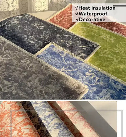 A collection of decorbites cotton linen meal mats in various colors with fringed edges for dining room table use