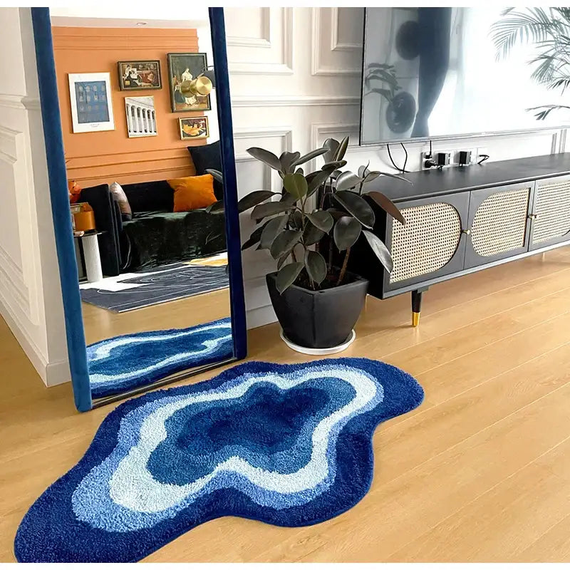 Blue and white cloud shaped tufted rug with shaggy texture decorbites cloud shaped non slip bathroom mat