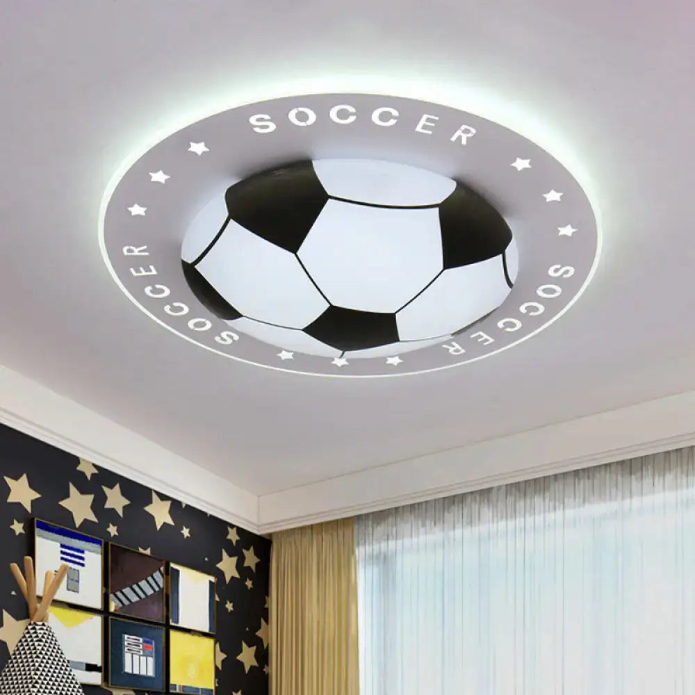 Decorbites kids led flush mount spotlight featuring a black and white soccer ball pattern with acrylic shade