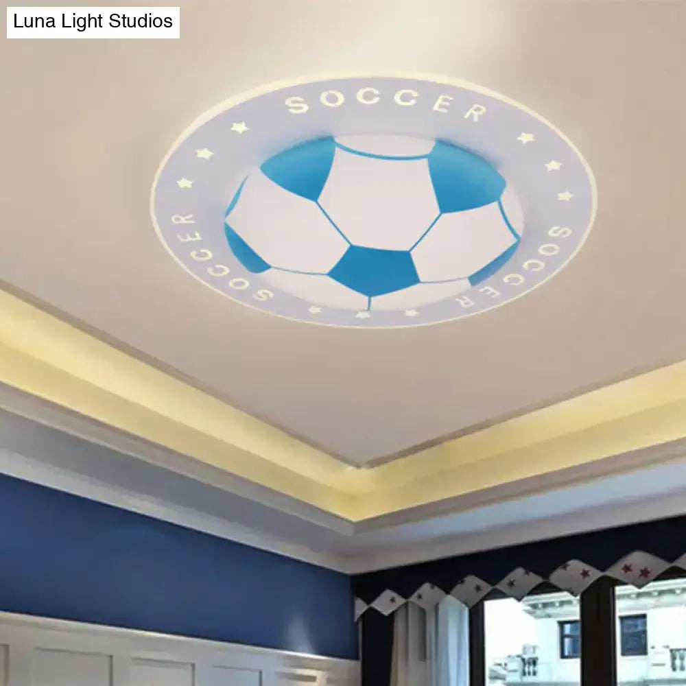 Blue and white football led flush mount ceiling light with soccer ball design for kids bedroom lighting