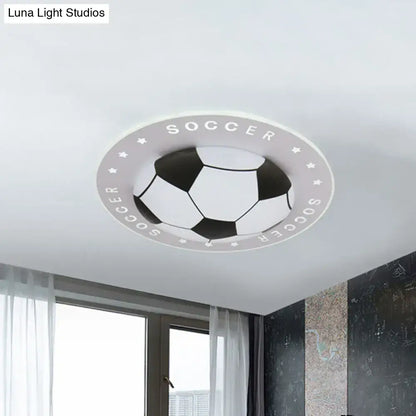 Blue and white football led flush mount kids bedroom light with circular soccer ball design and flush mount installation
