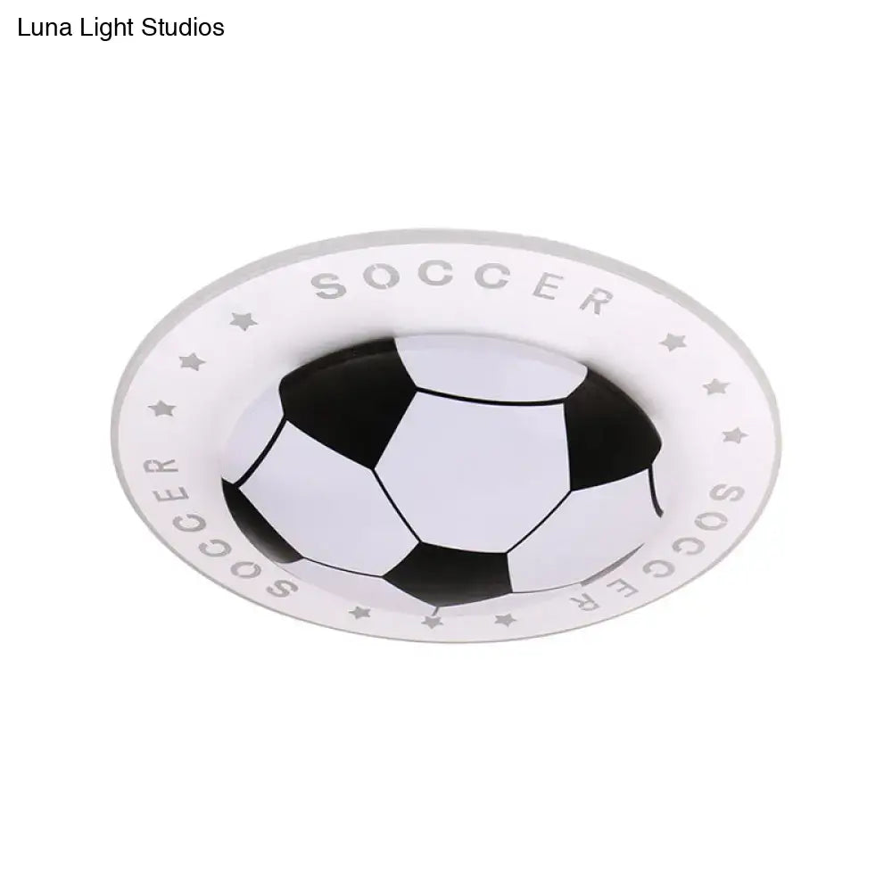 White led flush mount ceiling light with black and white soccer ball design and star motifs for kids bedroom