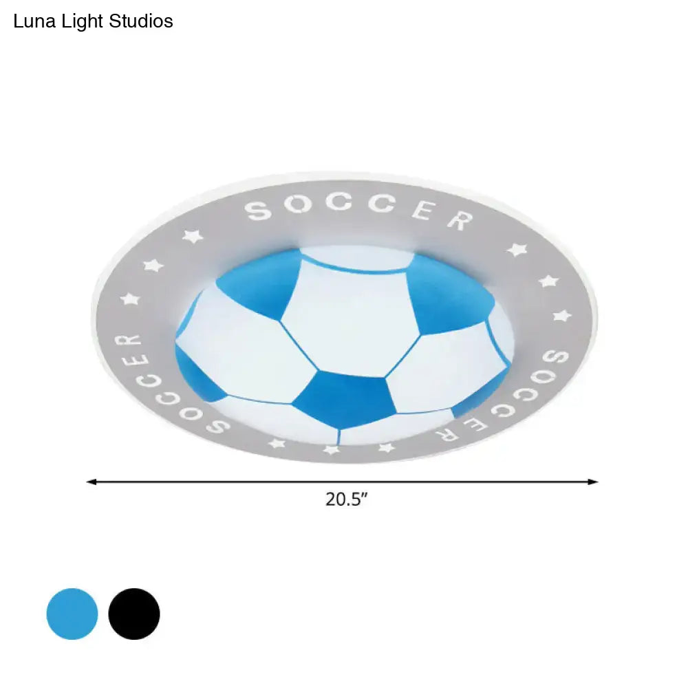 Blue and white football led flush mount ceiling light fixture designed for kids bedroom lighting