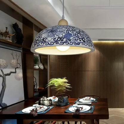 Blue white porcelain pendant chandelier with intricate floral patterns for dining room decorbites blue white design