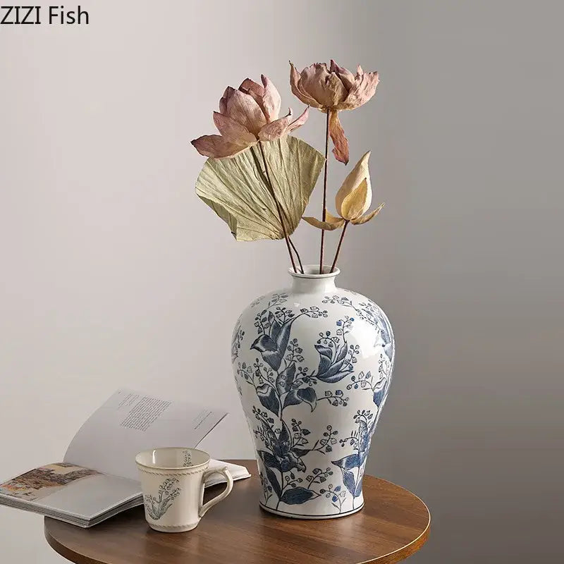 A white porcelain vase with intricate blue floral and bird patterns for blue white porcelain decorbites decor