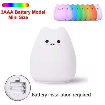 White silicone cat silicone touch night light with black eyes and blush cheeks powered by 3aaa batteries decorbites cat silicone