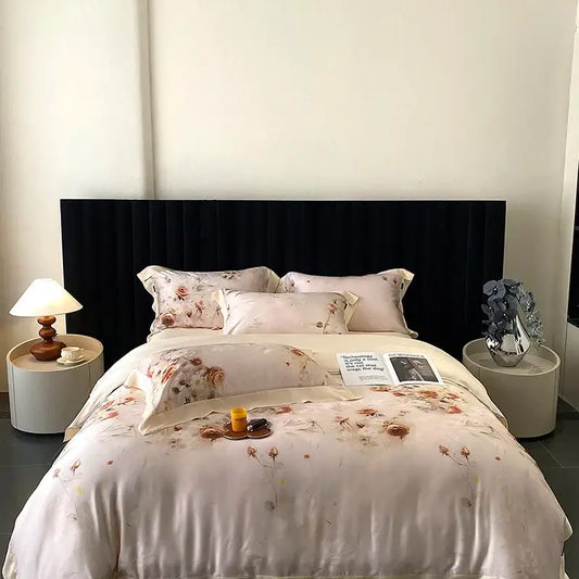 Blush rose eucalyptus fiber flowers bedding set with floral satin fabric in soft blush and muted rose tones for bedroom decorbites eucalyptus fiber