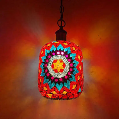 Bohemia turkish mosaic hanging sconce with vibrant red blue yellow mosaic and central diamond design for bedroom vintage led light