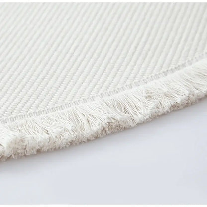 White textured rug with ribbed weave and fringed edges for decorbites bohemian ethnic round area room decor