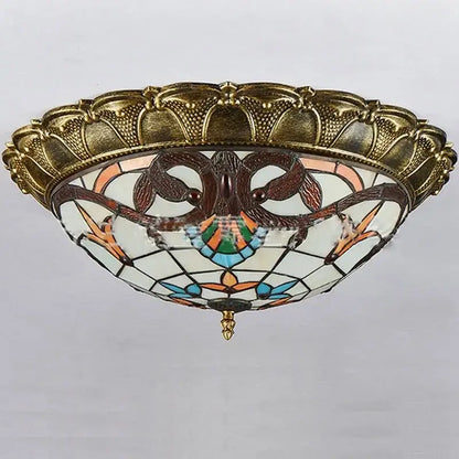 Bohemian glass ceiling light amber stained glass lamp with gold metal frame and floral bird motifs by decorbites ceiling light