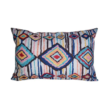 Rectangular bohemian jute linen pillow cover with vibrant blue red geometric pattern for living room decorbites pillow covers
