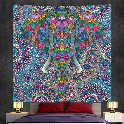 Bohemian purple and pink elephant god mandala tapestry featuring vibrant decorbites elephant god design for bedroom decor
