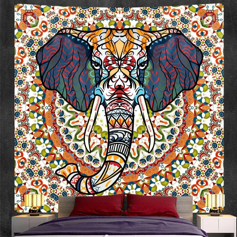 Vibrant bohemian purple and pink elephant god mandala tapestry with ornate tribal decorbites elephant god design for bedroom decor