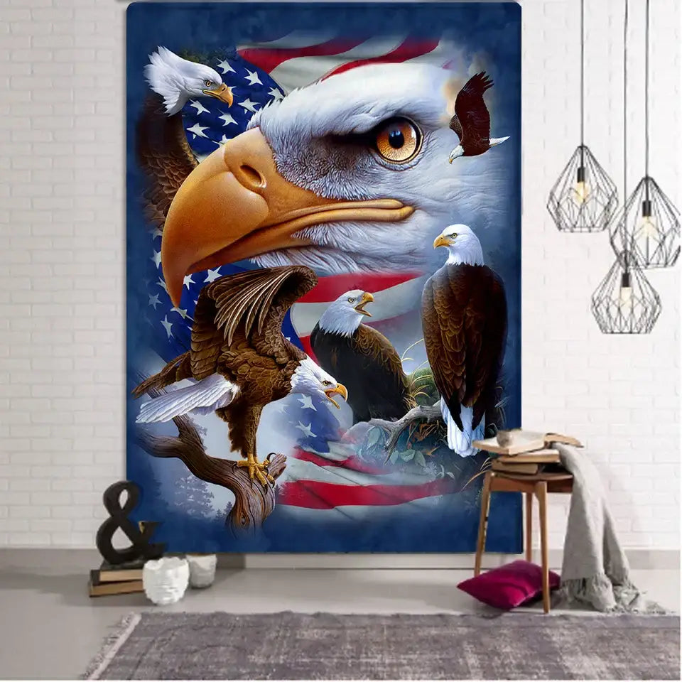Vibrant american eagle-themed bohemian sun moon flag wall hanging tapestry featuring dynamic bald eagles against usa decorbites bohemian sun