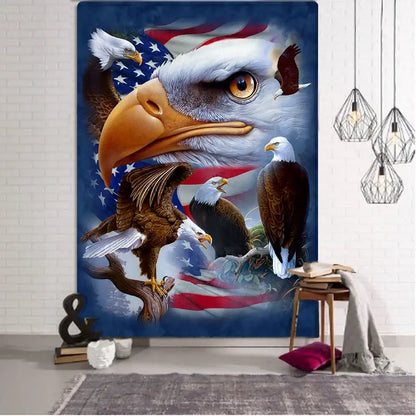 Vibrant american eagle-themed bohemian sun moon flag wall hanging tapestry featuring dynamic bald eagles against usa decorbites bohemian sun