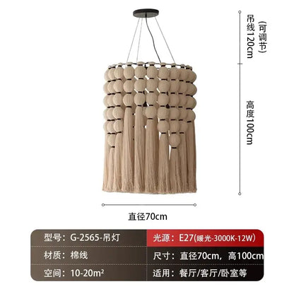 Beige cotton chandelier with tiered wooden beads and tassels macrame bohemian tassel pendant led light by decorbites g-2565