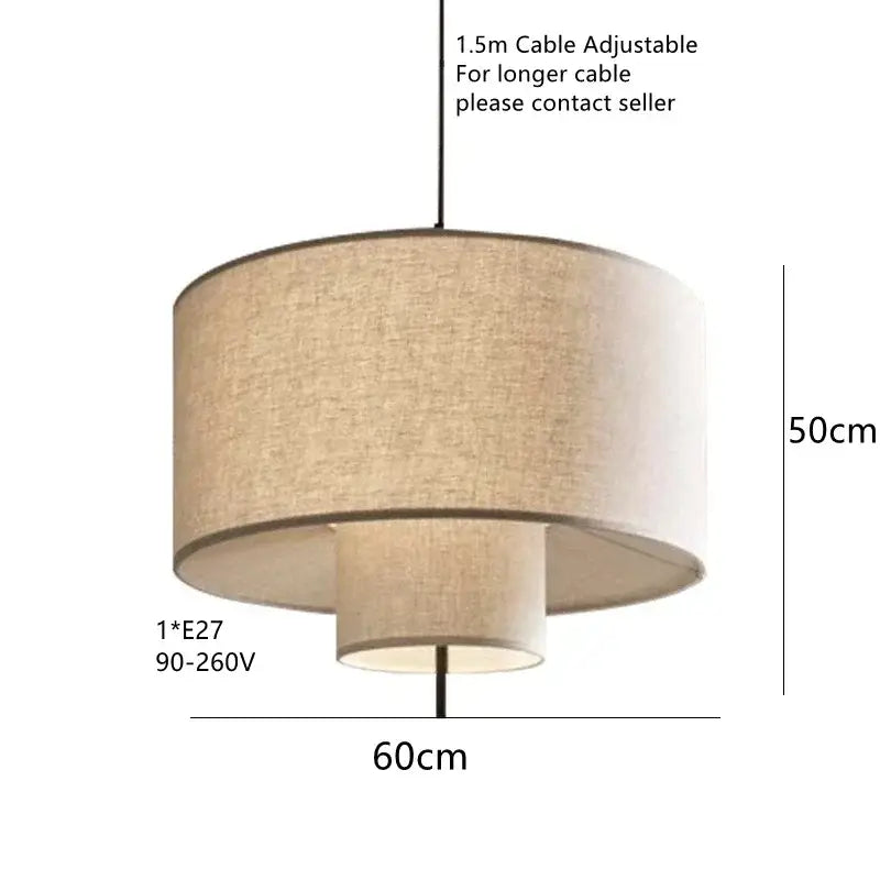 Beige linen-textured two-tier pendant lamps with 1.5m adjustable cable and e27 socket from decorbites bohemian wabi sabi collection
