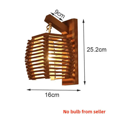 Warm-toned bamboo wall sconce light with woven wood slat design and rectangular mounting bracket for corridor use